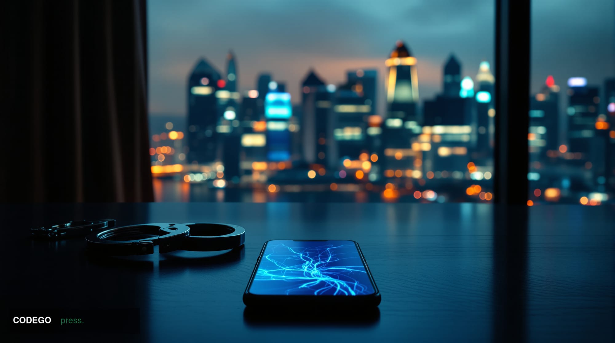A cinematic editorial photograph set in Singapore at dusk, with the iconic Marina Bay skyline softly blurred in the backgroun