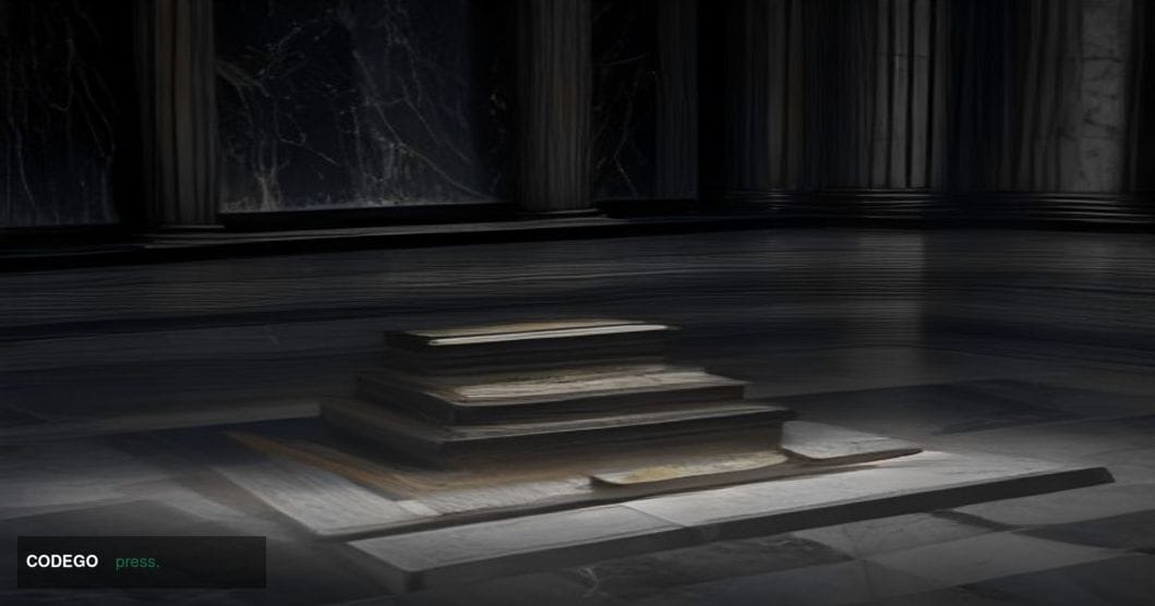 A photorealistic cinematic editorial photograph centered on a monumental stack of physical US Treasury bond certificates and 