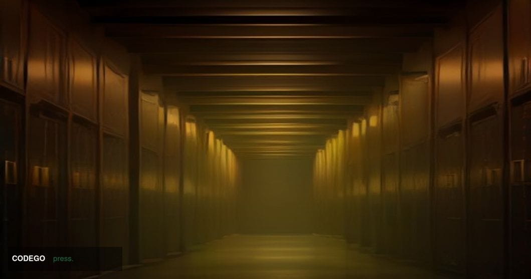 A dramatic cinematic editorial photograph set inside a high-security vault environment, with towering stacks of gleaming gold