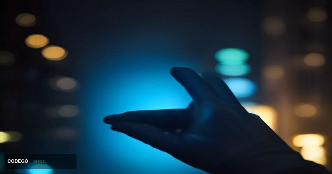 A cinematic editorial photograph shot at a dramatic low angle looking up at a sleek modern Android smartphone held in a glove