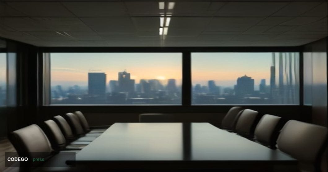 A cinematic editorial photograph of a sleek, modern bank advisory office interior in Charlotte, North Carolina, shot from a l
