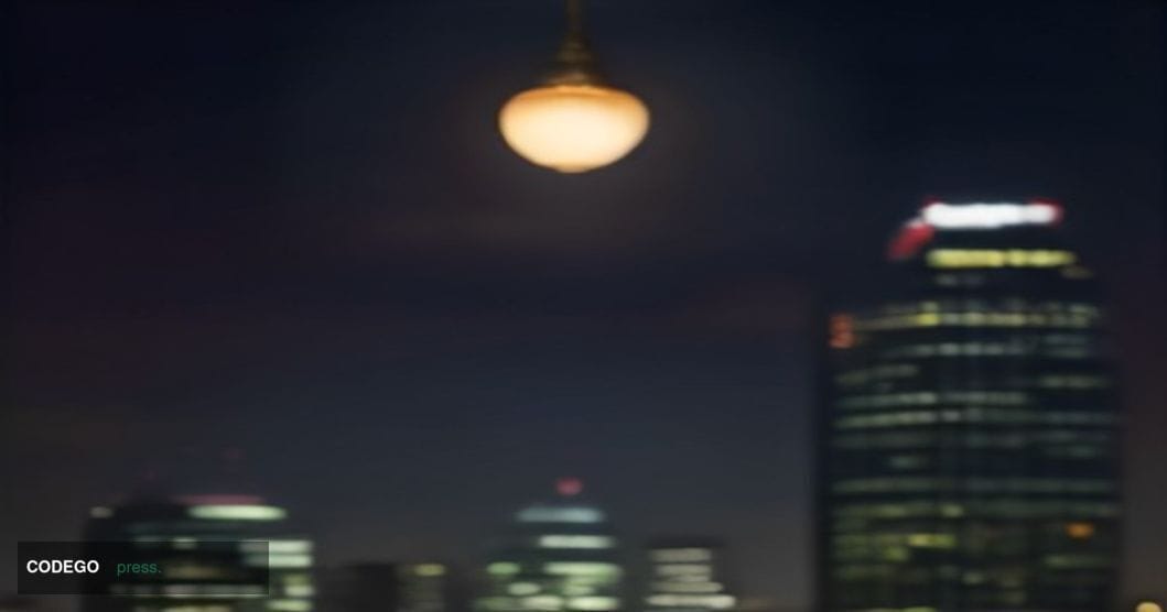 A cinematic editorial photograph of the City of London financial district at dusk, with the iconic glass towers of Canary Wha
