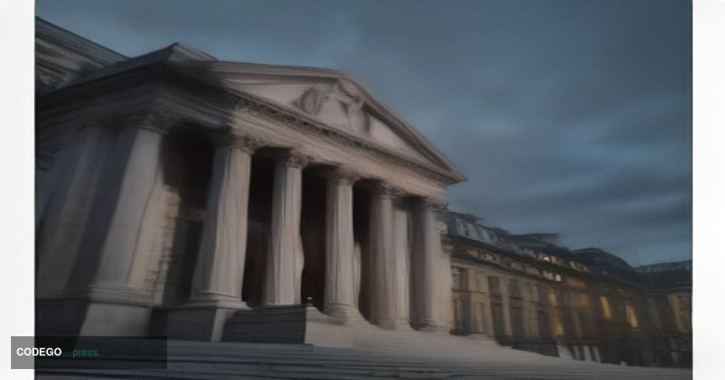 A photorealistic editorial photograph of the Bank of England's iconic Portland stone neoclassical facade on Threadneedle Stre