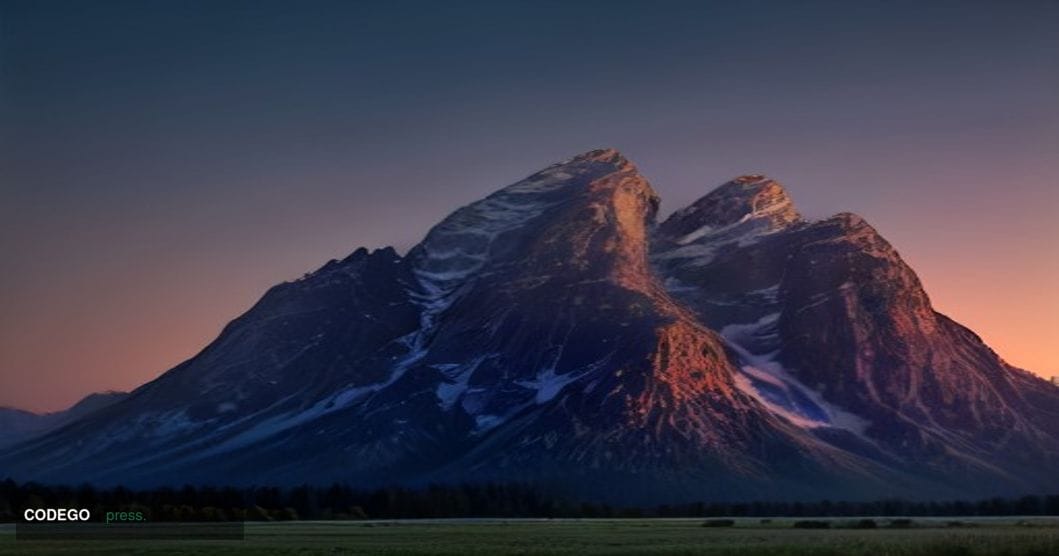 A sweeping cinematic editorial photograph of the Grand Teton mountain range at dusk, the iconic natural backdrop of the Jacks