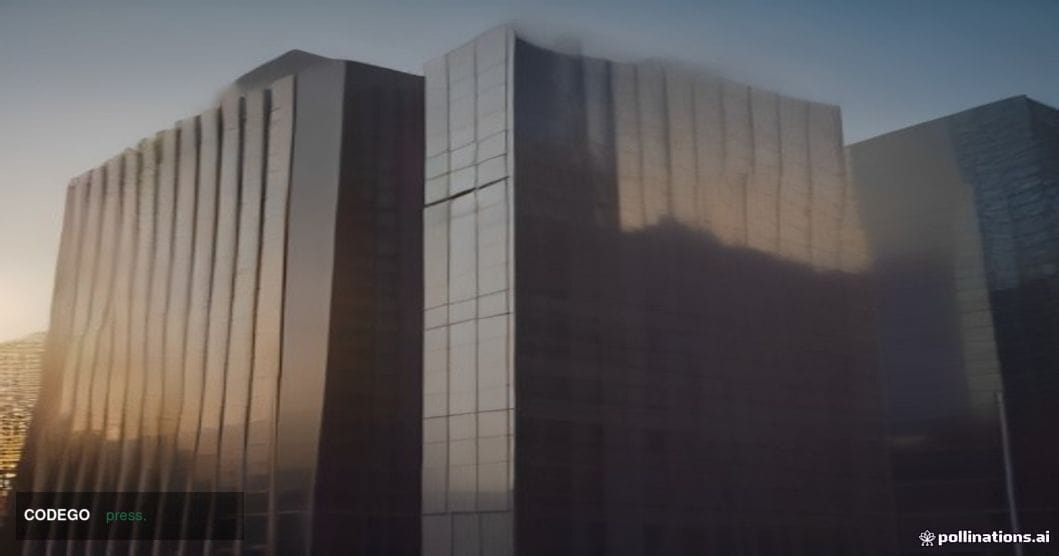 A dramatic cinematic editorial photograph of the Banco Central do Brasil headquarters building in Brasília, shot from a low a