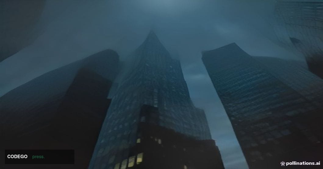 A wide-angle, low-angle shot looking up at the glass-and-steel facade of a major financial district corporate tower at dusk, 