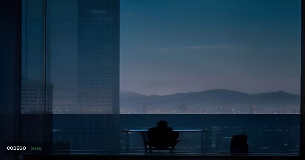 A dramatic cinematic editorial photograph set in Santiago, Chile, with the iconic Andes mountain range visible in the backgro