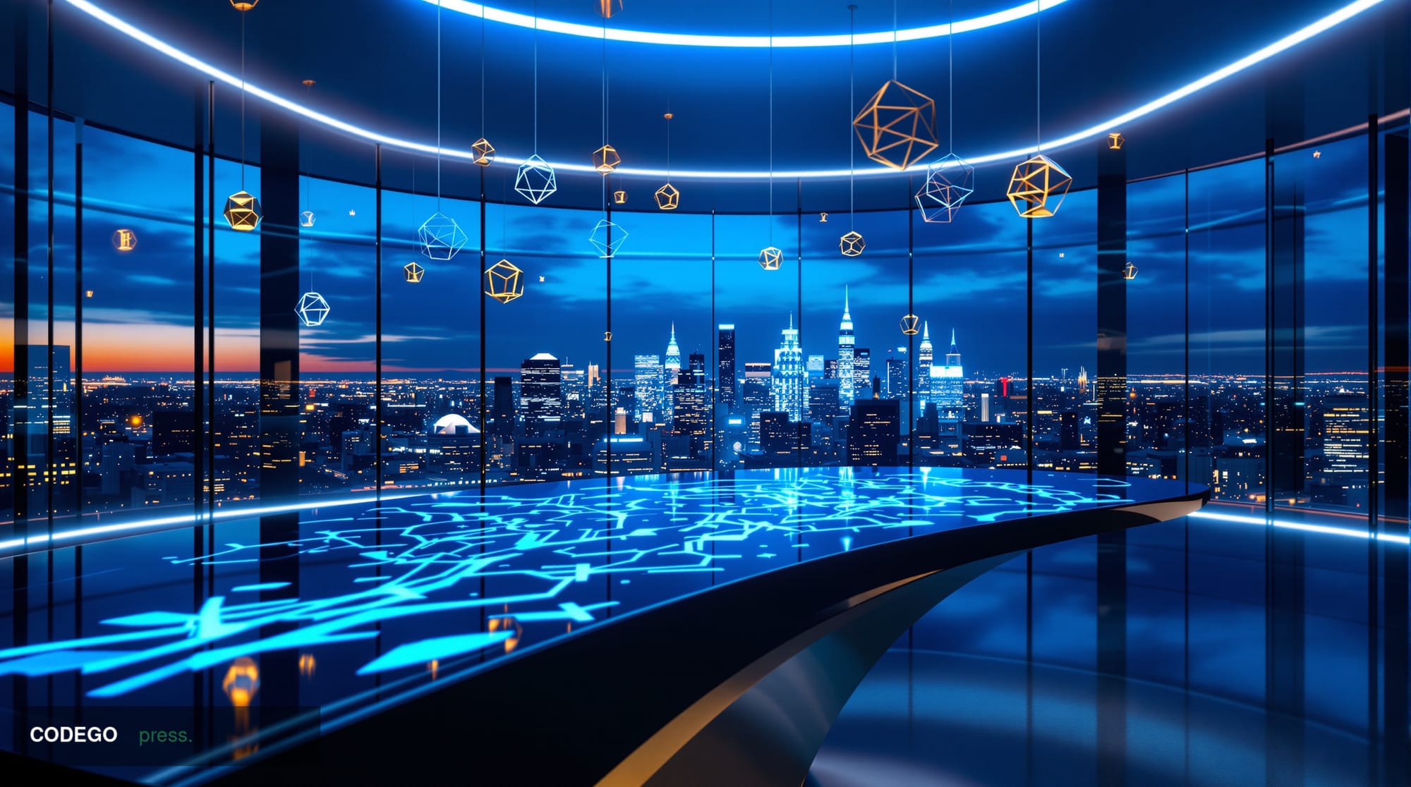 A cinematic editorial photograph set inside a sleek, minimalist financial technology operations center, viewed from a low-ang