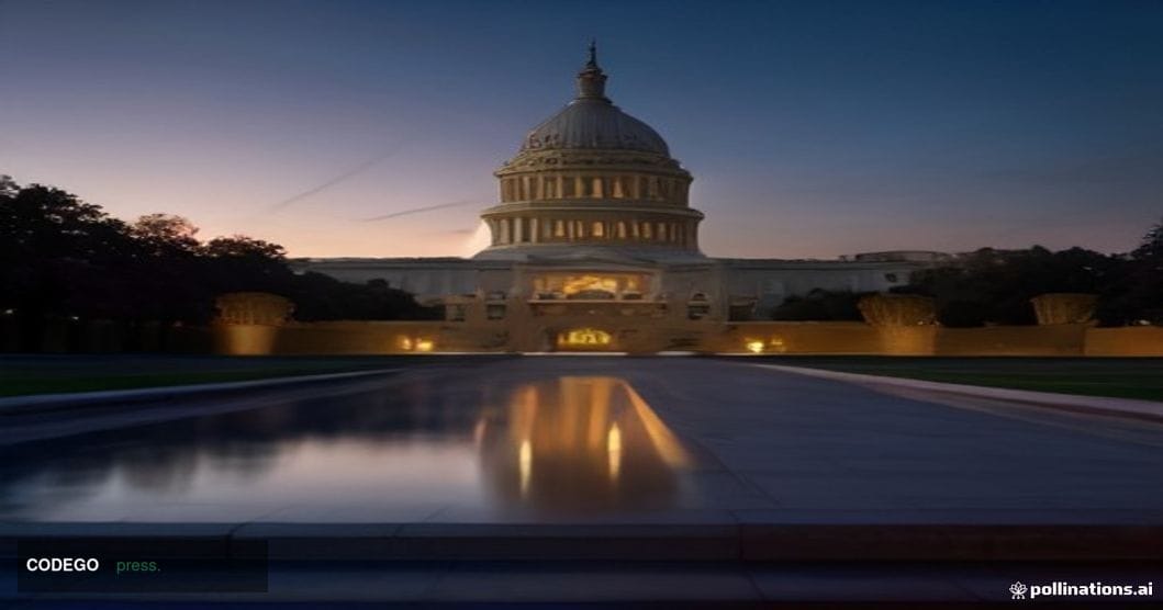 A wide-angle cinematic shot of the United States Capitol building in Washington D.C. at dusk, photographed from a low ground-