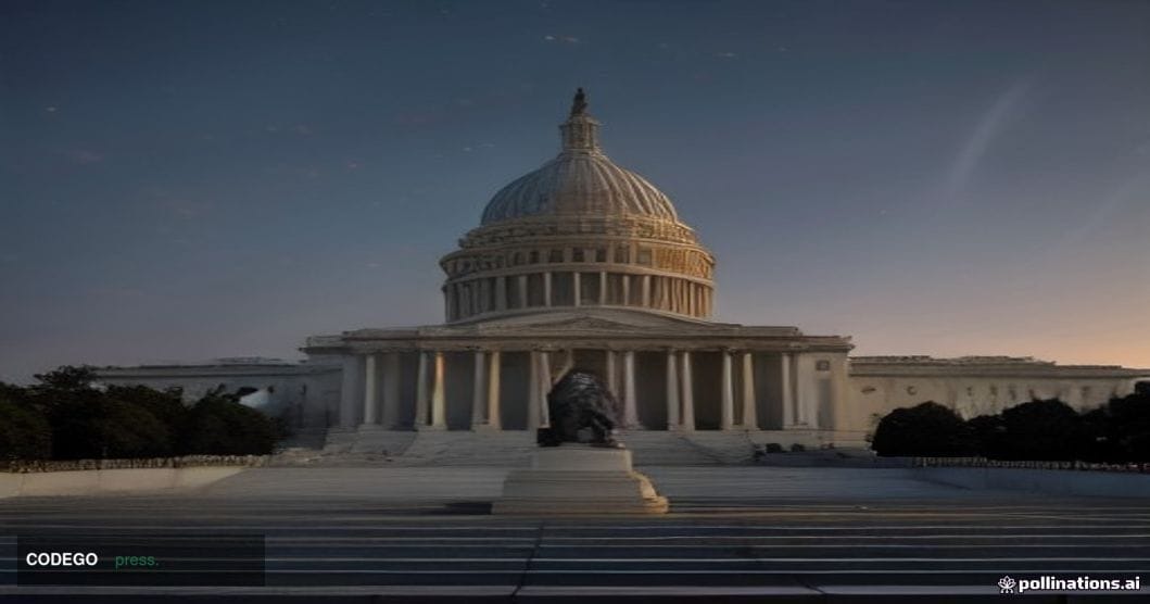A wide-angle, low-angle shot of the exterior of the United States Capitol building in Washington D.C. at late dusk, the iconi