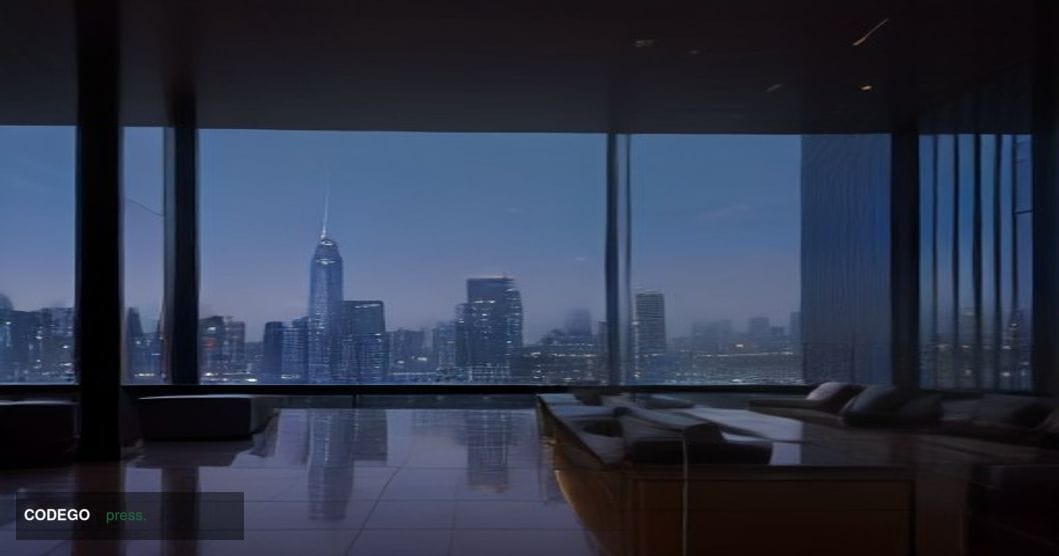 A photorealistic editorial photograph set in Bangkok's central financial district at dusk, with the iconic glass-and-steel to