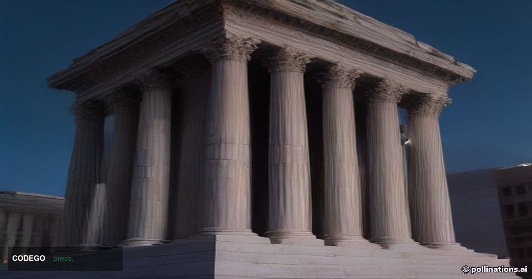 A cinematic editorial photograph of a grand neoclassical federal banking regulatory building in Washington D.C., shot from a 