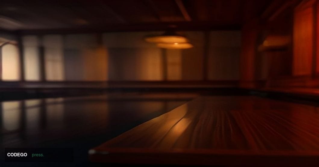 A photorealistic editorial photograph of a federal regulatory hearing room interior, shot from a low angle looking toward an 