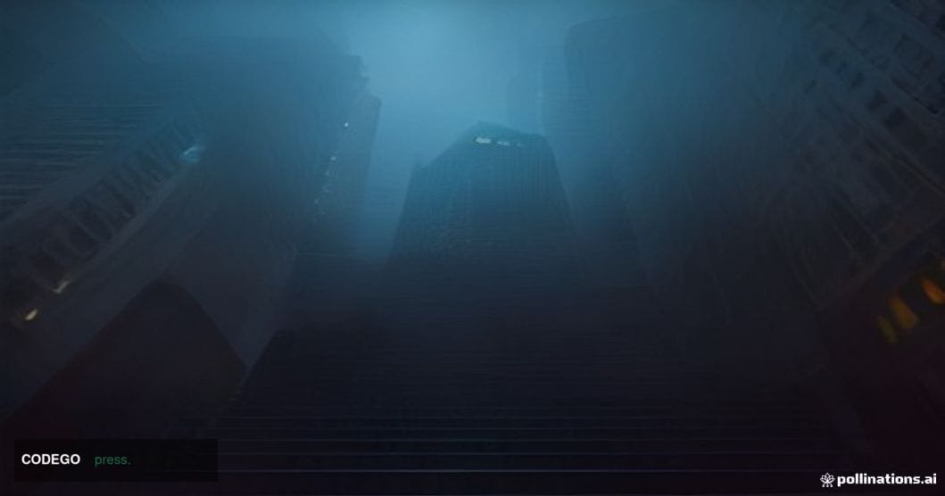 A cinematic editorial photograph set in Hong Kong's Central financial district at dusk, shot from a low angle looking upward 