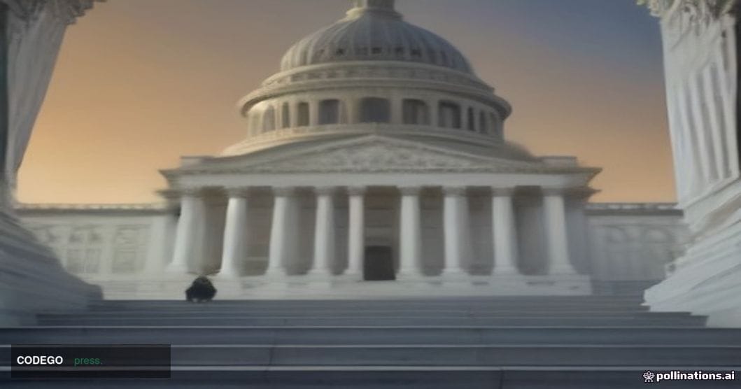 A wide-angle cinematic editorial photograph of the United States Capitol building at dusk, shot from a low angle looking upwa
