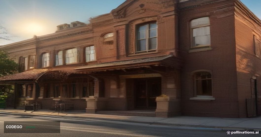 A cinematic editorial photograph of a classic red-brick community bank building in a small Tennessee town, shot at golden hou