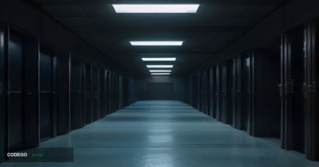 A cinematic editorial photograph set in a dimly lit server room environment evoking a high-stakes digital heist aftermath, wi