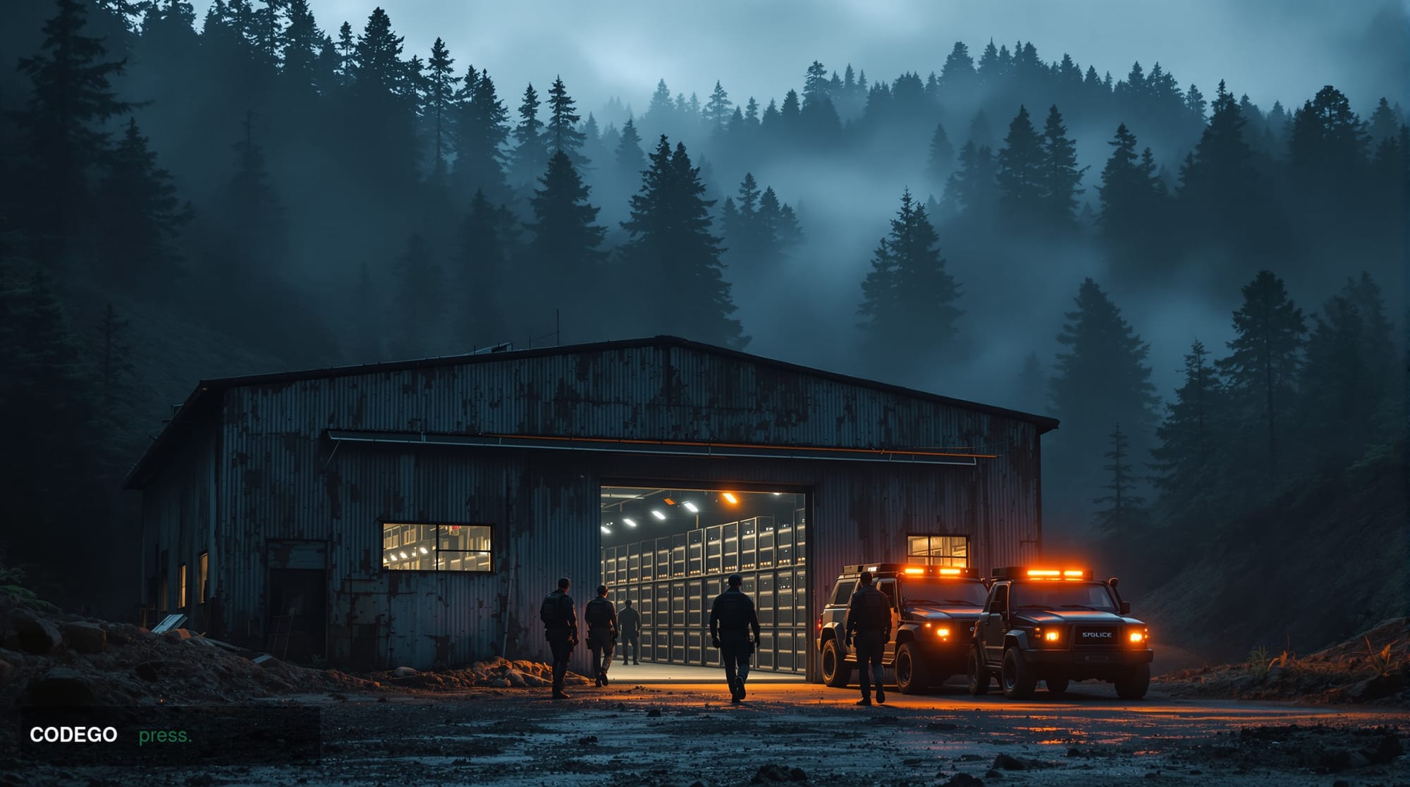A dramatic cinematic editorial photograph set in the rugged mountain landscape of Puebla, Mexico, at dawn with low-hanging mi
