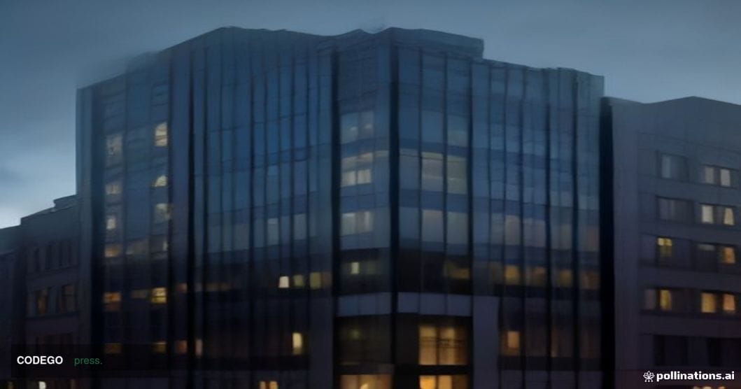 A photorealistic editorial photograph of a grand Scandinavian central bank building exterior in Oslo, Norway, captured at dus