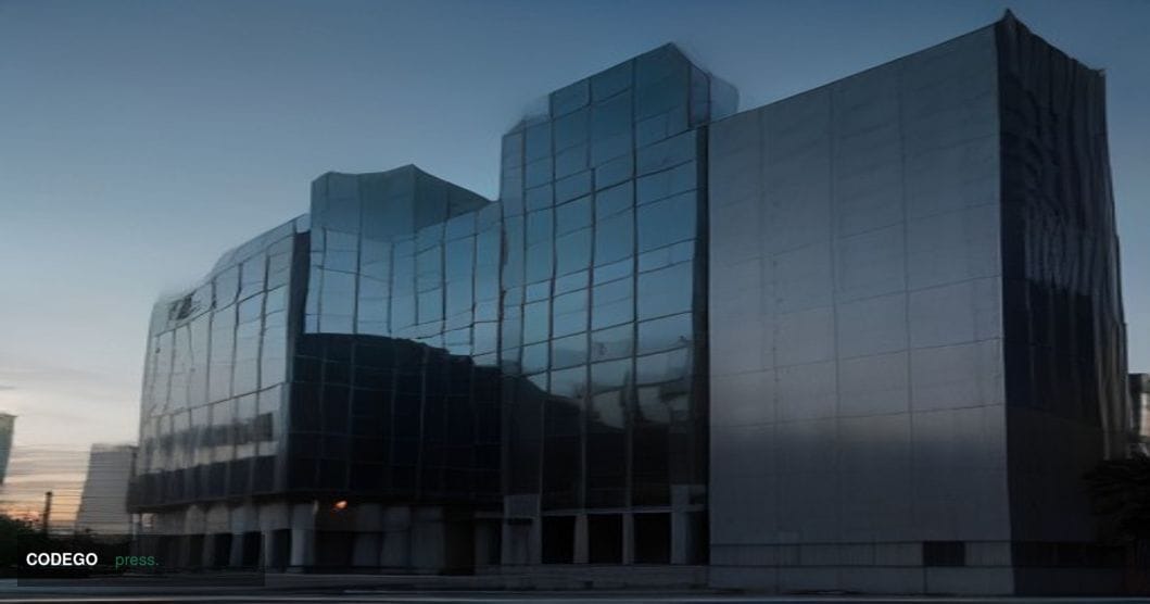 A cinematic editorial photograph of the Bangko Sentral ng Pilipinas headquarters building in Manila, Philippines, captured at