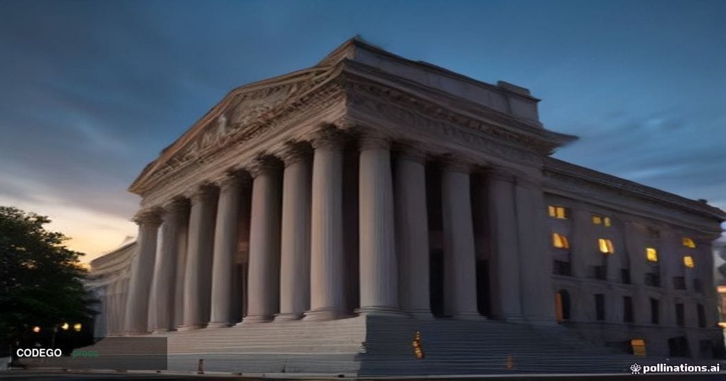 A dramatic wide-angle shot of the neoclassical facade of the U.S. Securities and Exchange Commission headquarters in Washingt
