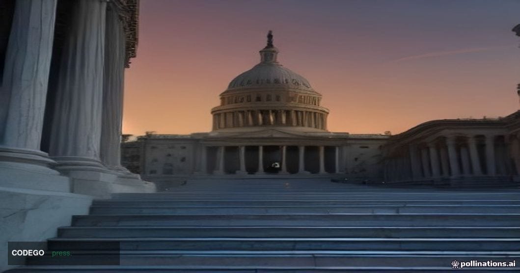 A wide-angle cinematic shot of the United States Capitol building exterior at dusk, shot from a low angle looking upward alon