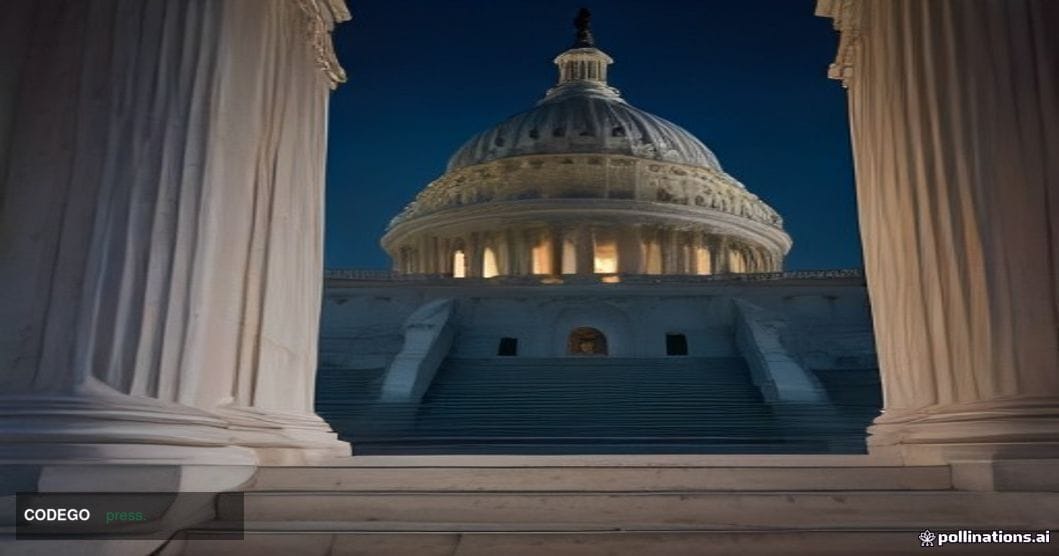 A wide-angle cinematic shot of the United States Capitol building in Washington D.C. at late dusk, viewed from a low ground-l