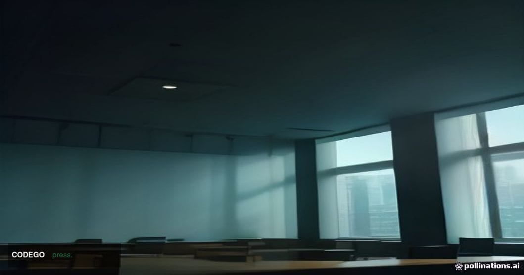 A cinematic editorial photograph depicting a sleek, modern Swiss banking office interior in Zurich, photographed from a low-a
