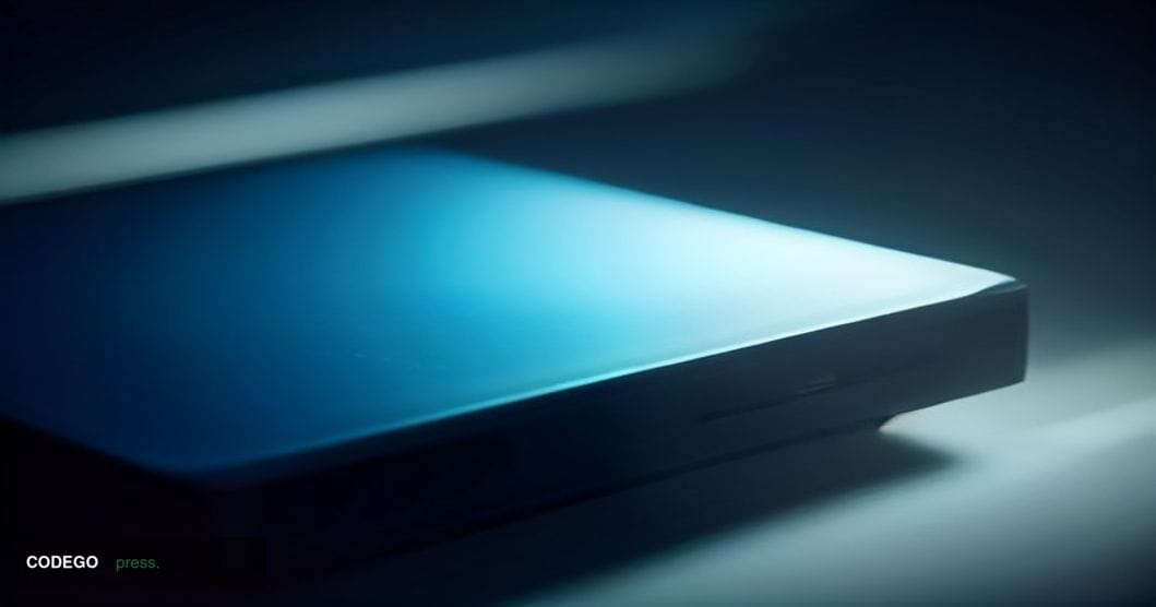 A dramatic cinematic close-up of a physical hardware cryptocurrency wallet device resting on a dark matte surface, illuminate