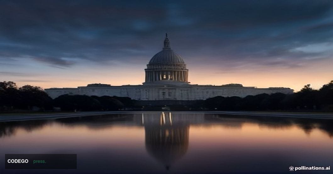 A dramatic wide-angle shot of the United States Capitol Building in Washington D.C. at dusk, viewed from the National Mall, w