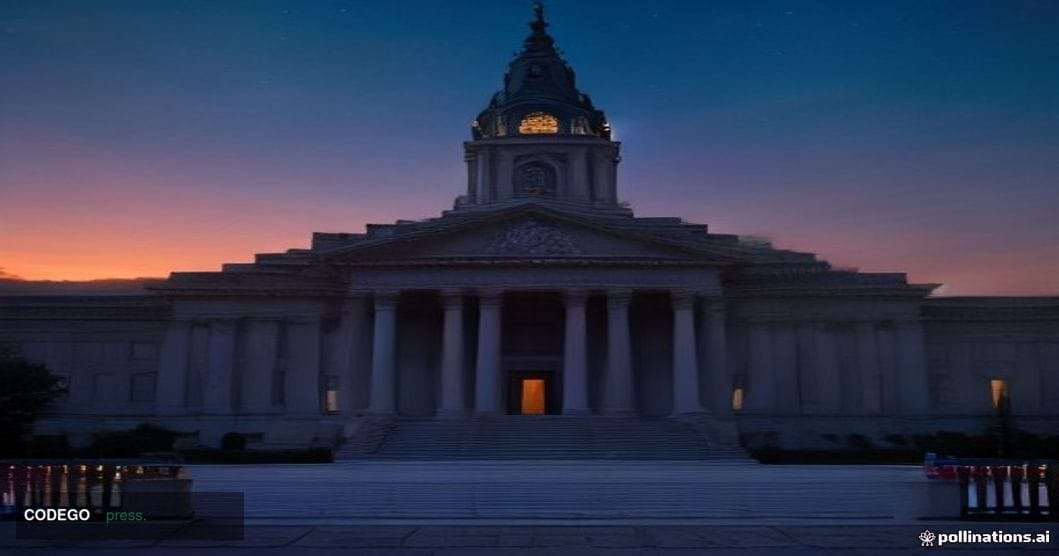 A dramatic cinematic editorial photograph of a grand neoclassical government building in Cheyenne, Wyoming, photographed at d
