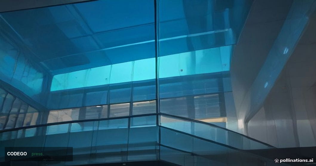 A dramatic cinematic editorial photograph shot at a low angle looking up through a glass-and-steel corporate atrium, conveyin