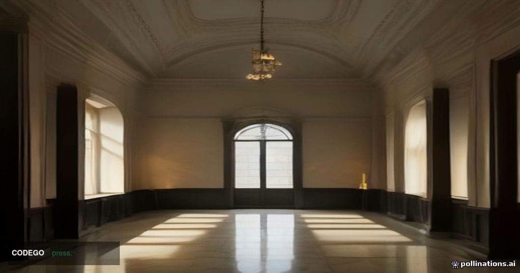 A grand neoclassical Capitol Hill corridor photographed from a low oblique angle, dimly lit by warm amber wall sconces castin