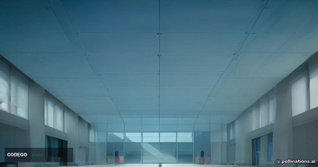 A cinematic editorial photograph of a grand modern bank branch interior in an American Midwest city, shot from a low angle lo