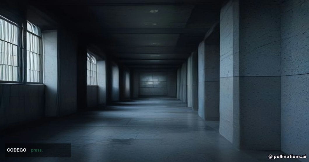 A dramatic cinematic editorial photograph shot at low angle looking upward at a monumental brutalist central bank building fa