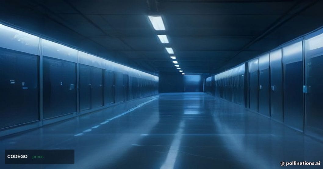 A dramatic cinematic editorial photograph of a massive modern cryptocurrency exchange server infrastructure facility at night