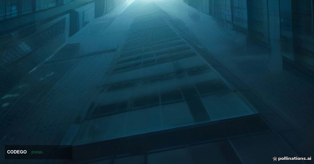 A cinematic editorial photograph shot from a low angle looking up at a gleaming glass-and-steel financial exchange building a