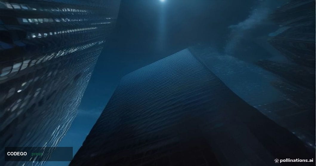 A dramatic cinematic editorial photograph shot from a low angle looking up at a towering glass-and-steel corporate exchange b