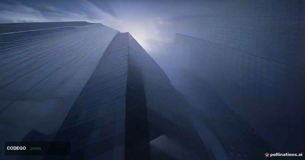 A dramatic cinematic editorial photograph of a sleek, modern financial district office tower in San Francisco at dusk, its gl