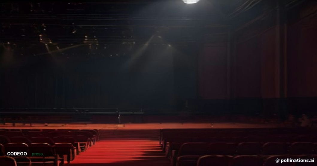 A cinematic editorial photograph set in a grand formal conference hall in Manila, Philippines, with warm amber stage lighting