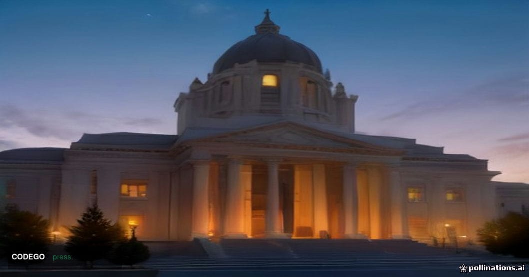 A dramatic wide-angle shot of a grand federal courthouse exterior in Salt Lake City, Utah, captured at dusk with the Wasatch 