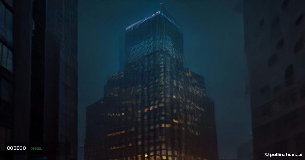 A cinematic editorial photograph of a monumental glass-and-steel bank tower — inspired by Citigroup's Tribeca Manhattan headq