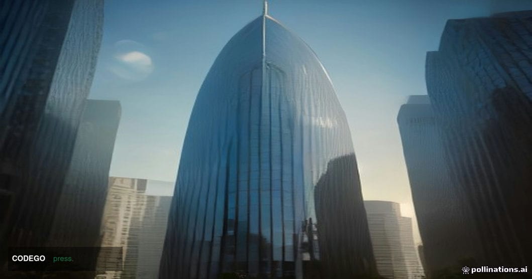 A sweeping cinematic exterior shot of a sleek, modern Los Angeles financial district office tower at golden hour, warm amber 