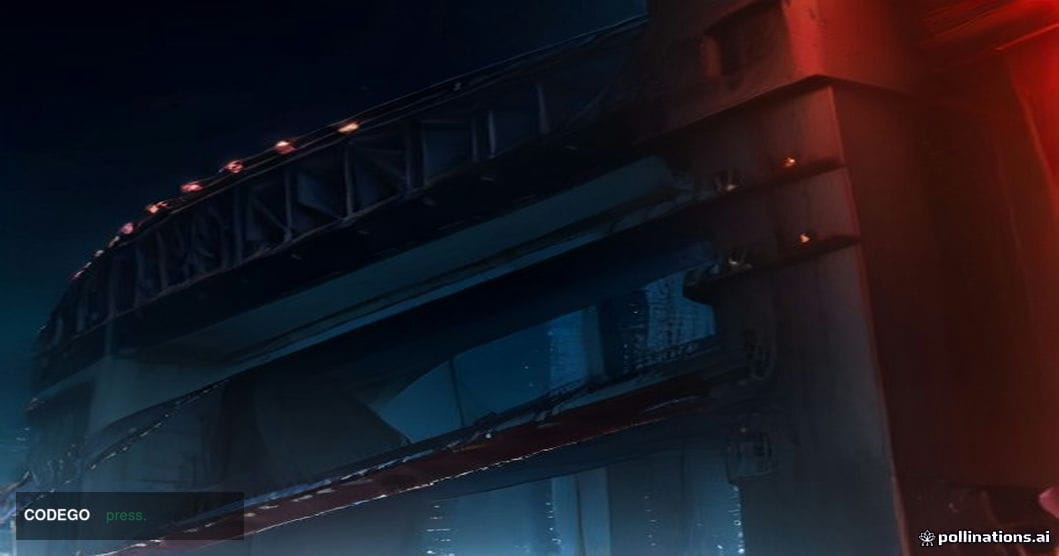 A dramatic close-up editorial photograph of a heavy industrial chain bridge rendered in cold steel, photographed at twilight 
