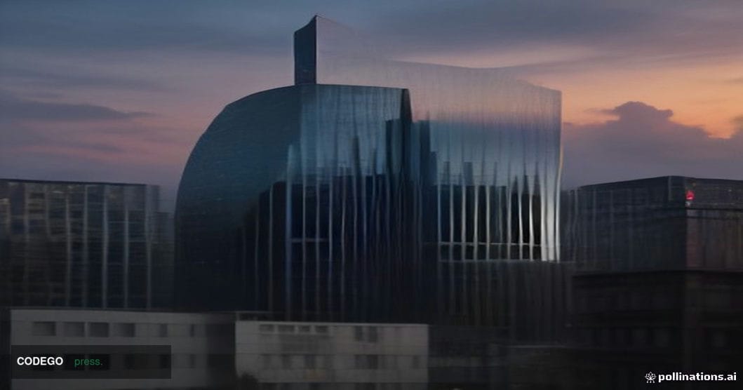 A dramatic cinematic editorial photograph set in Frankfurt, Germany, with the unmistakable glass-and-steel curves of the Euro