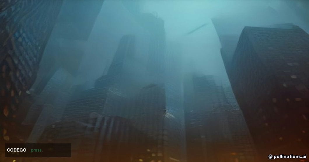 A dramatic cinematic editorial photograph of Wall Street's financial district in lower Manhattan at dusk, shot from a low ang