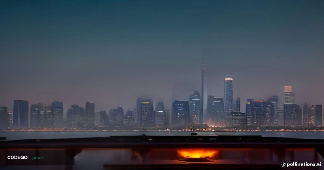 A cinematic editorial photograph of the Shanghai Pudong financial district skyline at dusk, viewed from across the Huangpu Ri