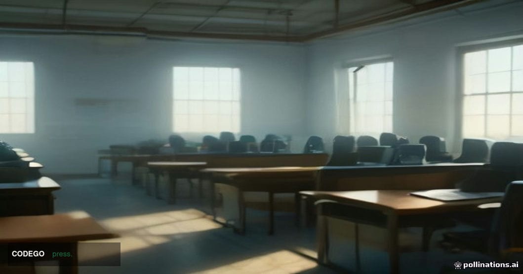 A wide-angle cinematic editorial photograph of a modern Egyptian university computer laboratory, bathed in warm amber sunligh