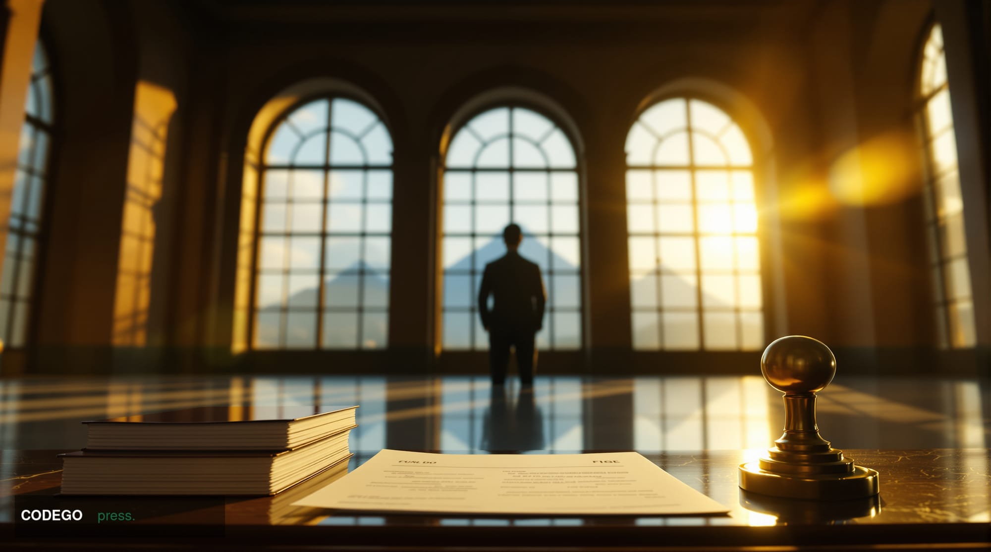 A photorealistic cinematic editorial photograph capturing the atmosphere of a Central American government financial instituti