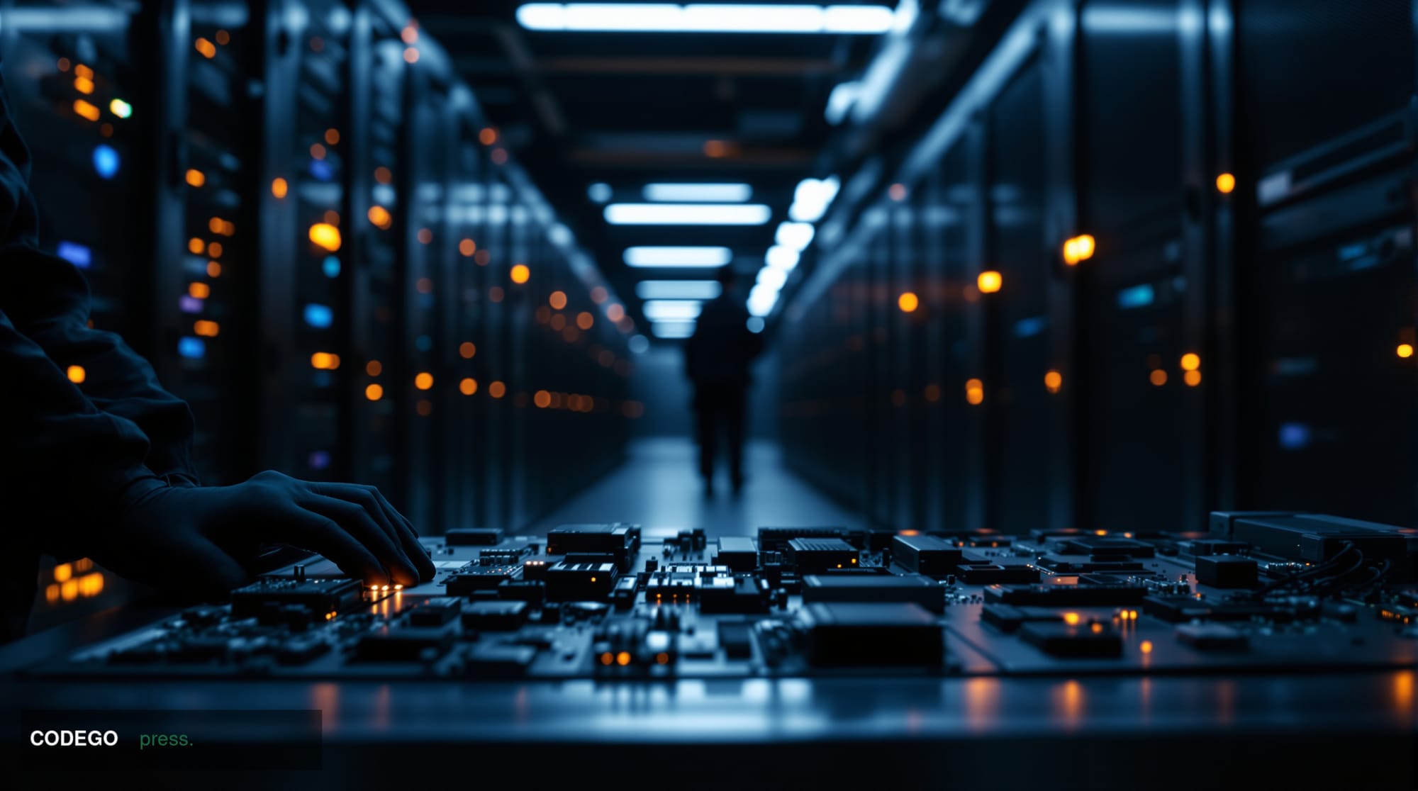 A cinematic editorial photograph depicting a federal law enforcement operations center in Brooklyn, New York, viewed from a l